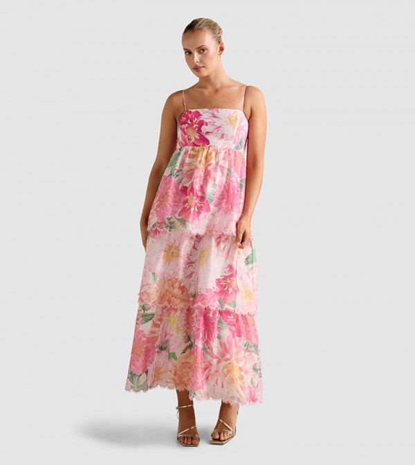 SHAUNA Printed Tiered Midi Dress