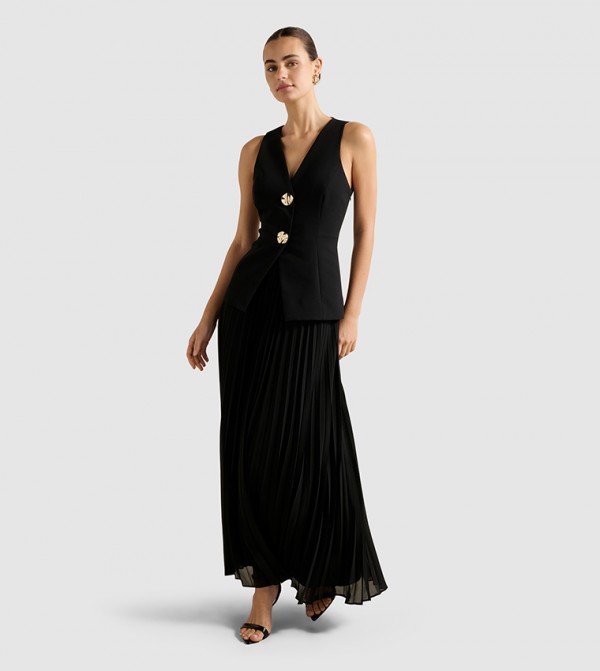 LARISSA Pleated Vest Style Maxi Dress