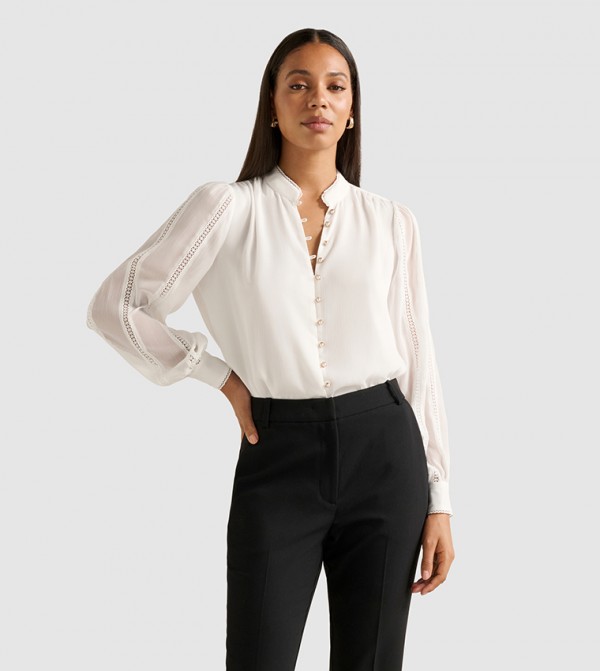 MORGAN Lace Trim Long Sleeves Top