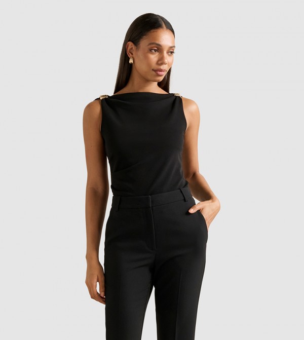 CLEO Metal Accent Cowl Neck Top