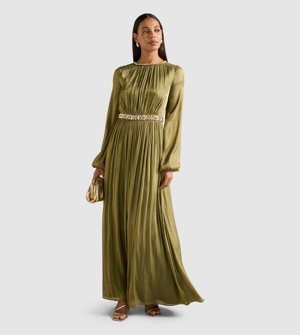ELVIA Metallic Belted Maxi Dress