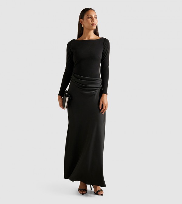 BRIELLA Boat Neck Drape Maxi Dress