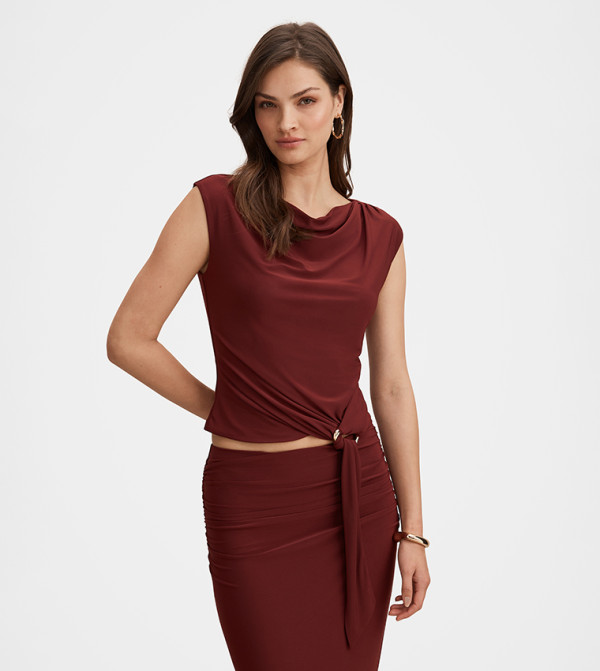 JAZELLE Solid Cowl Neck Top