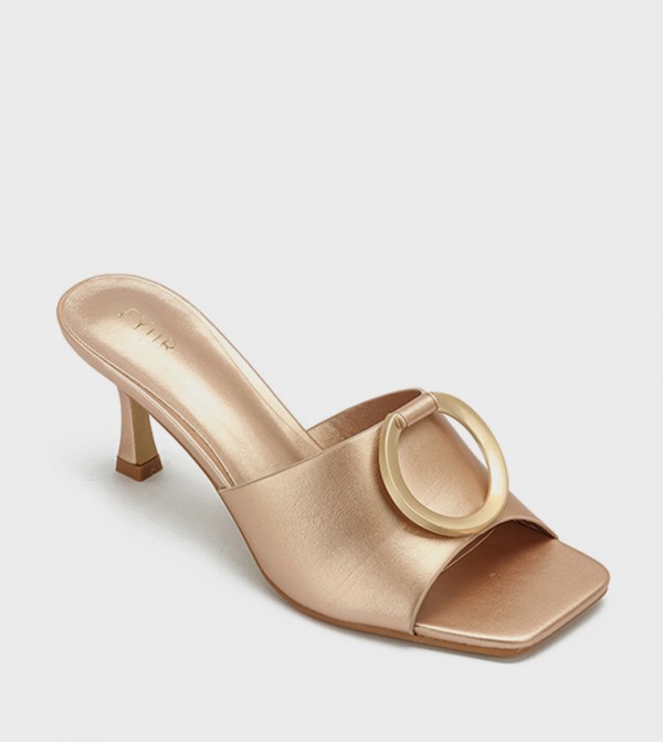 Metal Accent Open Toe Heel Sandals