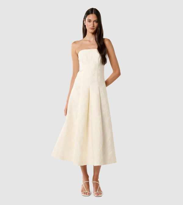 CHARLOTTE Strapless Jacquard Party Midi Dress