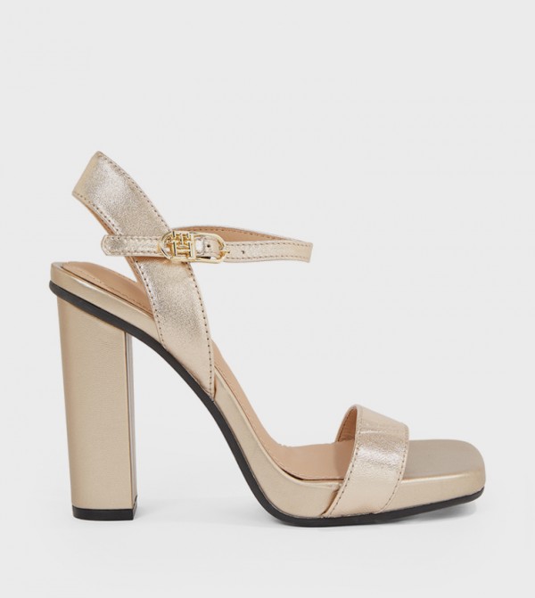 Metallic Leather Platform Heel Sandals