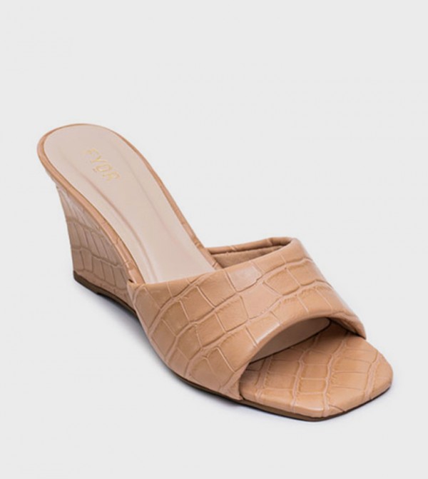 Textured Open Toe Wedges