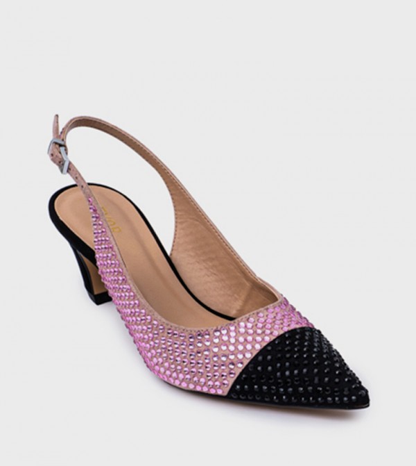 Embellished Cap Toe Slingback Pumps
