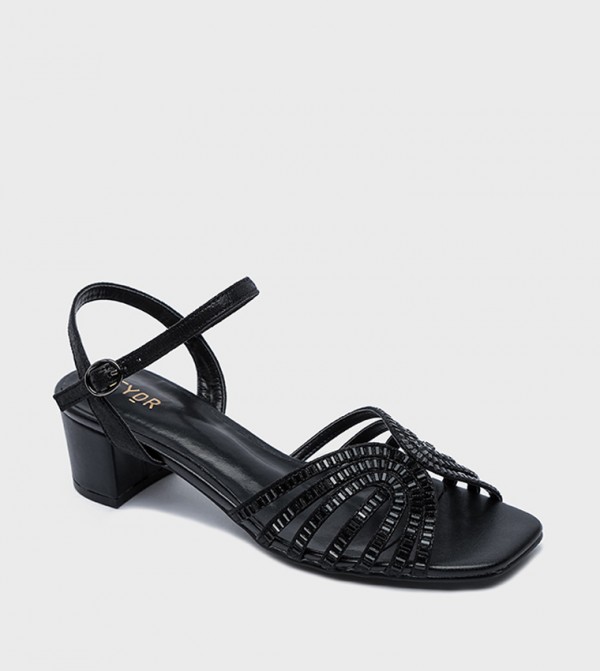Embellished Square Toe Heel Sandals