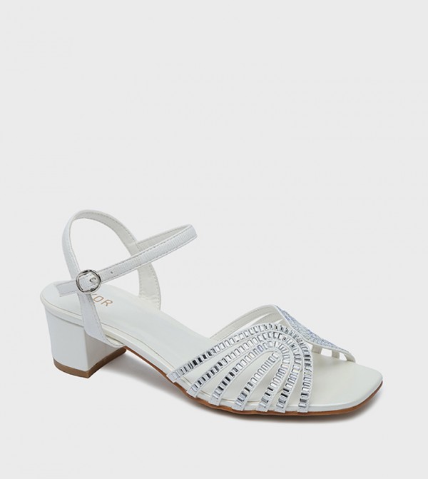 Embellished Square Toe Heel Sandals