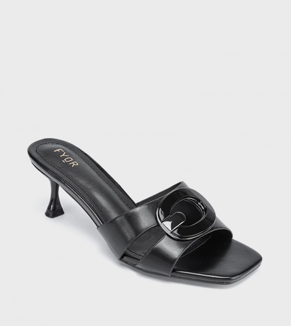 Metal Accent Open Toe Heel Sandals