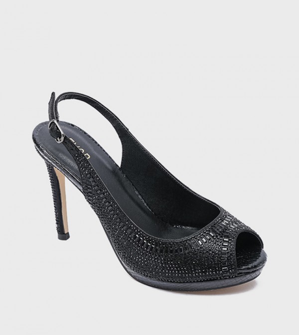 Embellished Peep Toe Slingback Pumps