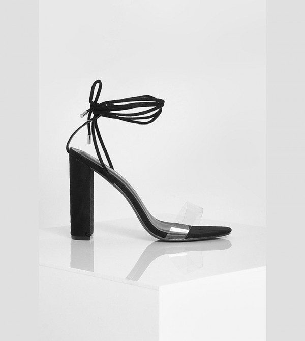 Buy Boohoo Wide Fit Clear Lace Up Block Heel Sandals In Black 6thStreet Bahrain