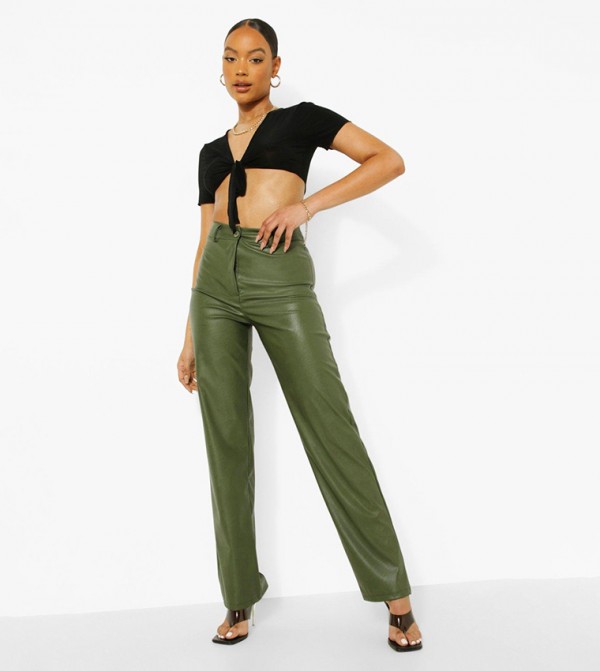 Buy Boohoo Tall Popper Detail Wide Leg Sweatpants In Green