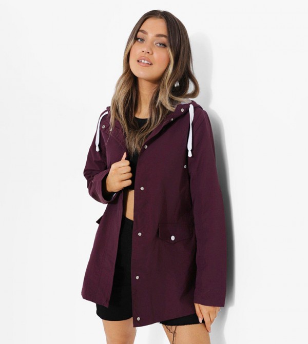 Hooded Contrast Trim Jacket