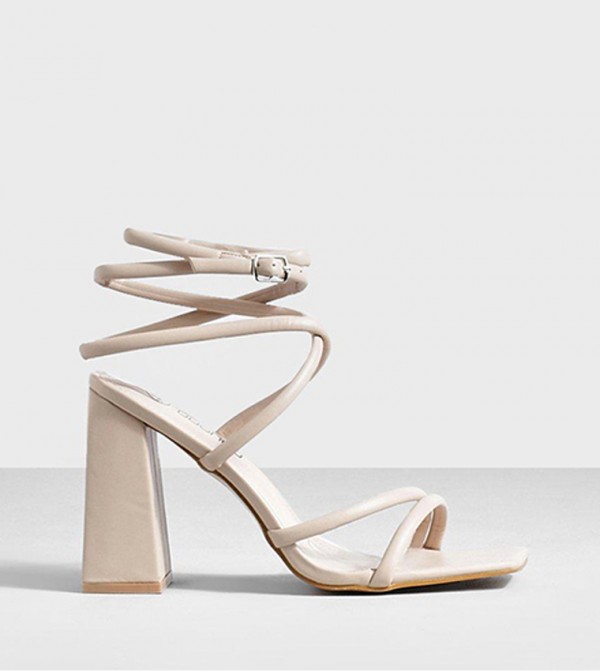 Nude strappy block store heels