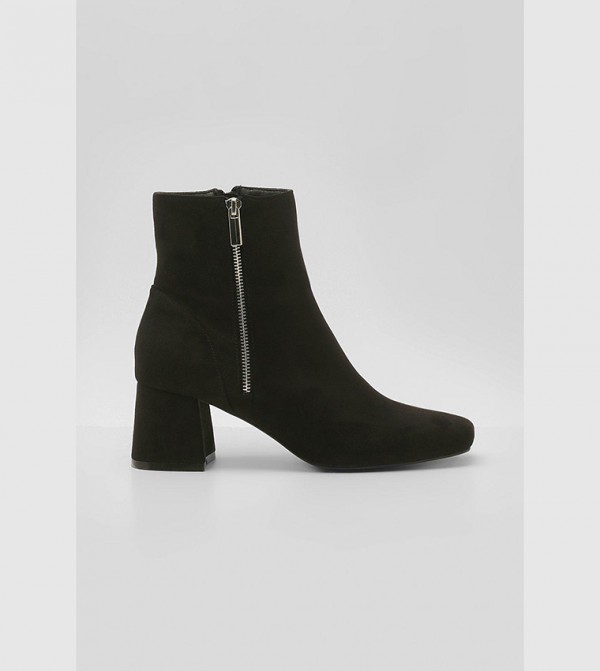Side Zip Low Block Heel Boots