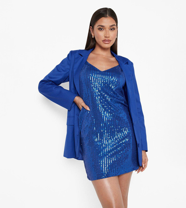 blue sequin blazer dress LIZA Sequin Blazer in SAPPHIRE – OFUURE main image 0