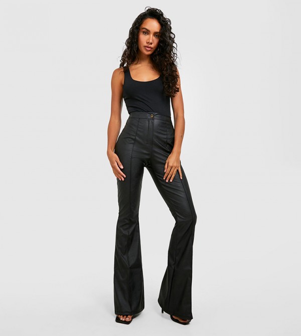 Faux Leather Star Bum Flare Pants