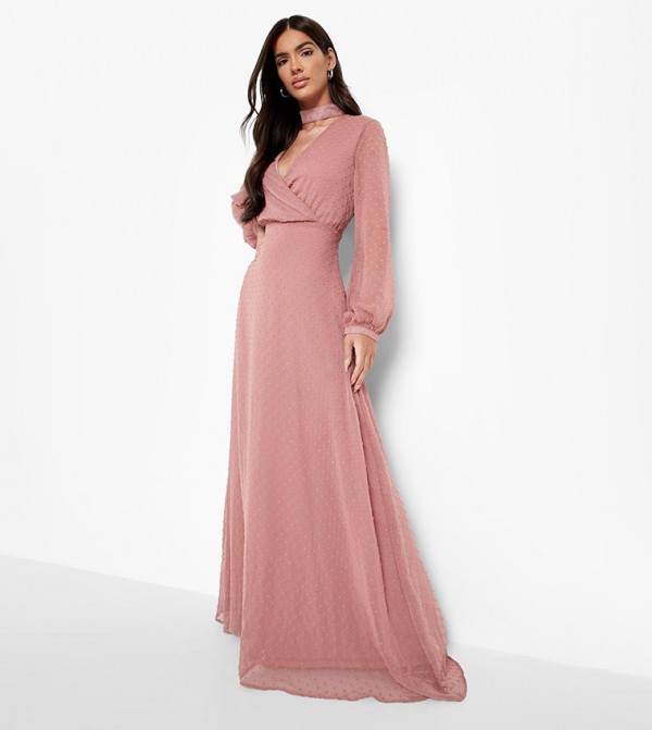 Dusty pink long sale sleeve maxi dress