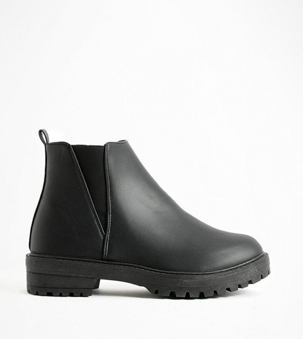 Buy Boohoo Elastic Panel Chunky Cleated Chelsea Boots In Black