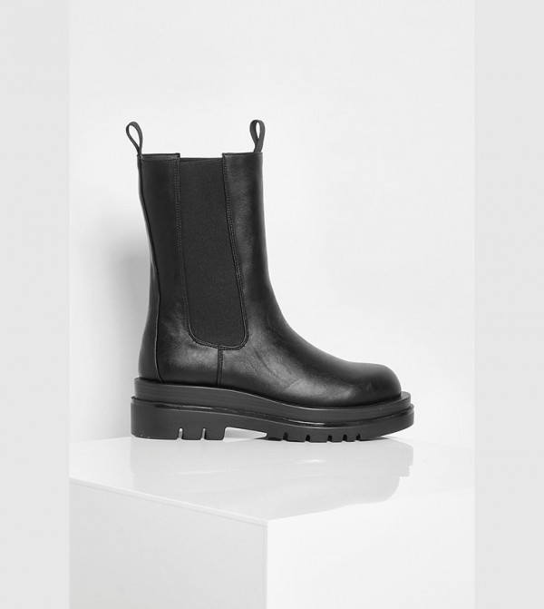 Chunky Cleated Calf High Chelsea Boots