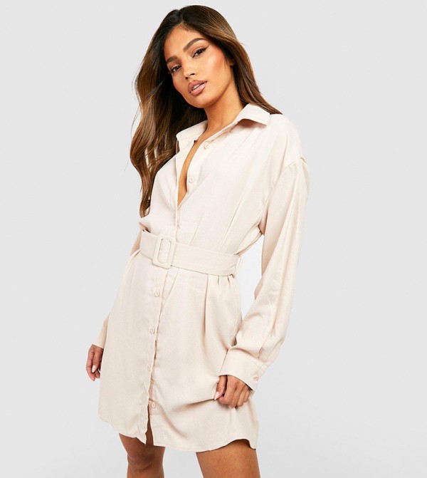 Buy Boohoo Stripe Cotton Oversized Shirt Dress In Pink