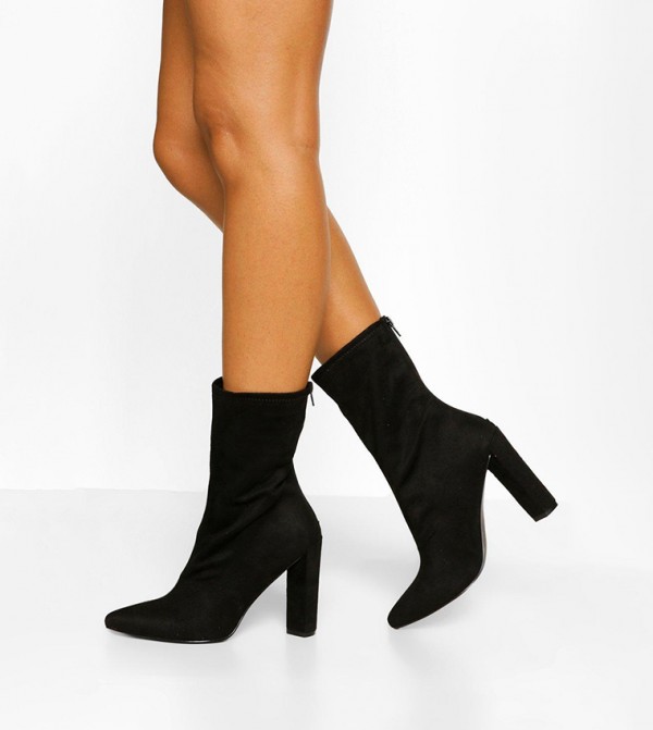 Buy Boohoo Pointed Block Heel Sock Boots In Black 6thStreet UAE