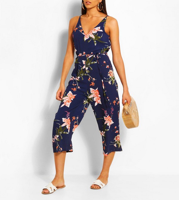 Buy Boohoo Linen Strappy Culotte Jumpsuit In Yellow