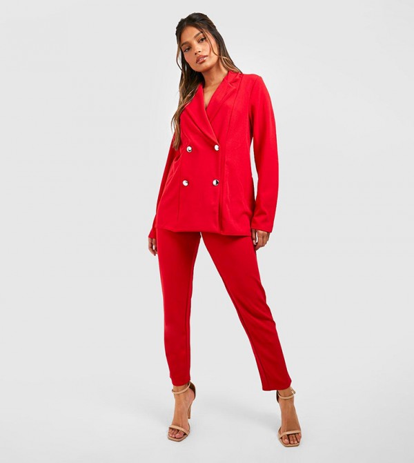 Buy Boohoo Jersey Double Breasted Blazer And Trouser Suit Set In Red