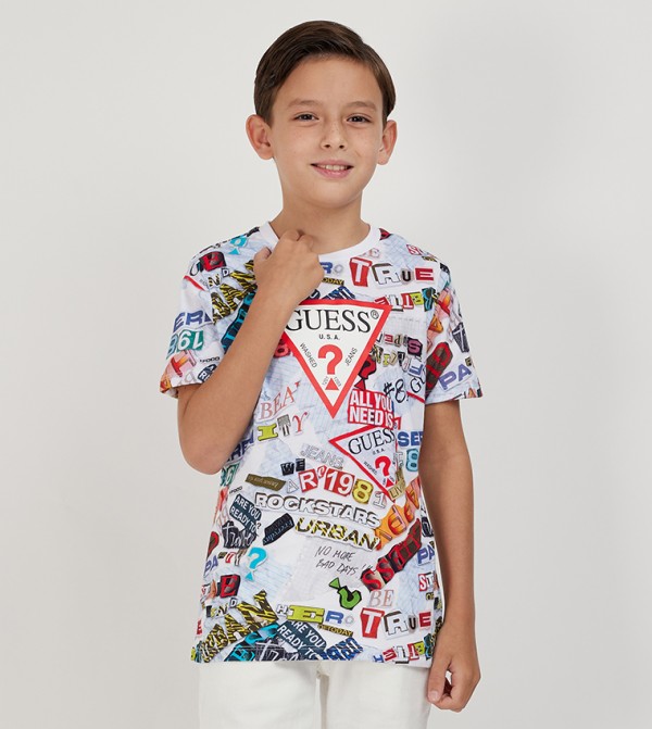 Buy Guess All Over Print Short Sleeves T Shirt In White 6thStreet UAE