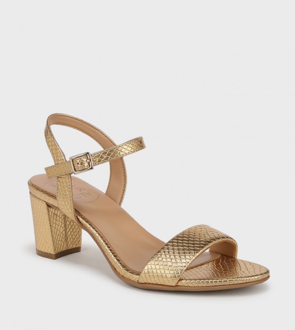 NABRISTOL Textured Ankle Strap Heeled Sandals