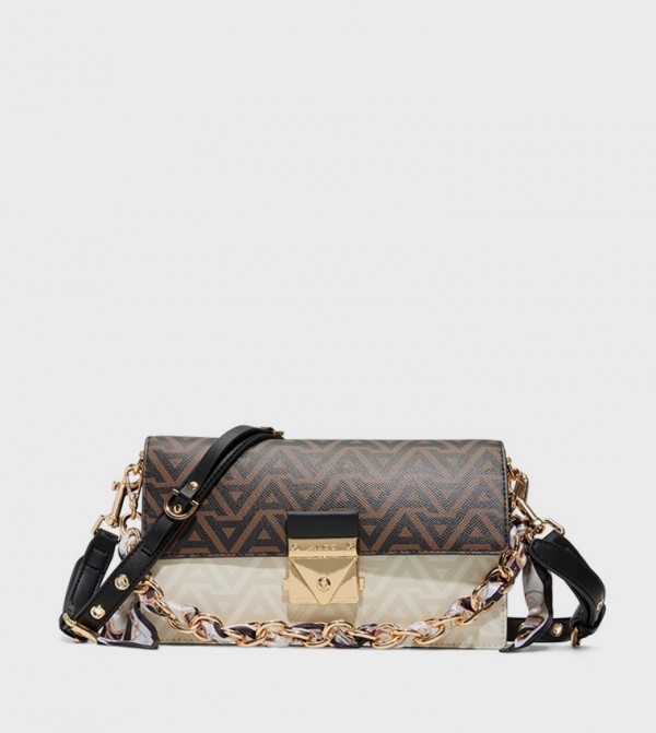 GEDIA Logo Patterned Flap Crossbody Bag