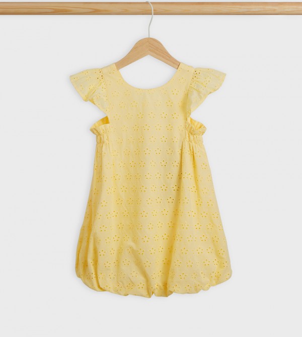 Schiffli Ruffle Sleeves A-Line Dress