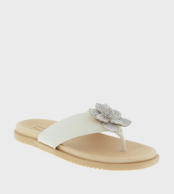 Floral Embellished T-Strap Flat Sandals