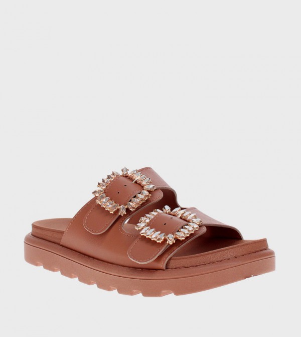 Embellished Double Strap Comfort Sandals