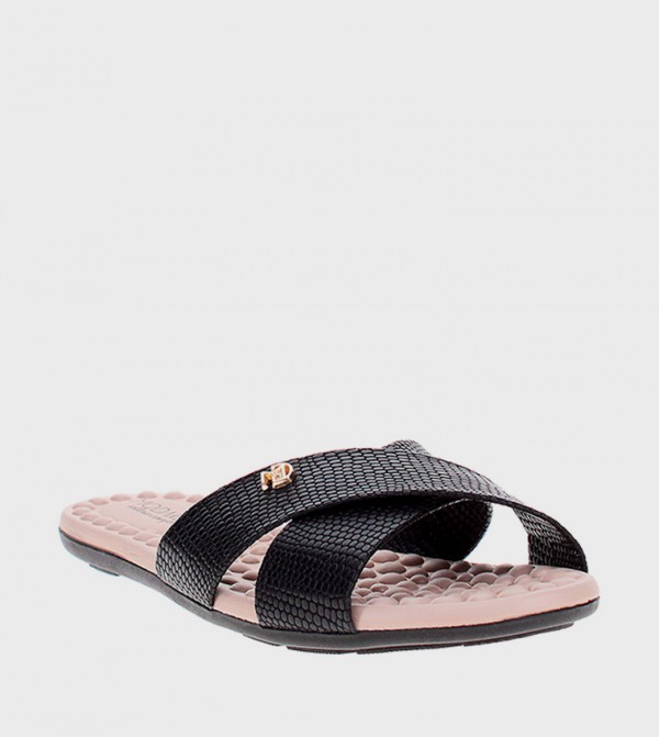 Textured Open Toe Flat Sandals