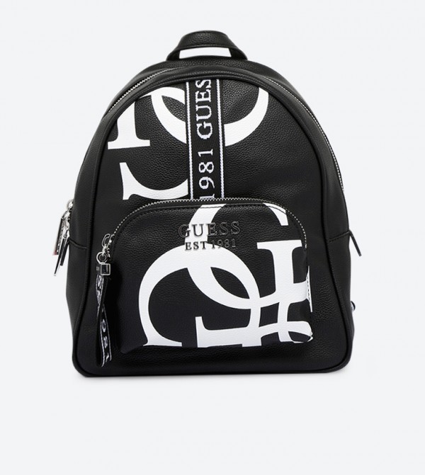 Buy Guess Top Zip Closure Front Pocket Details Backpack Black In Black 6thStreet UAE