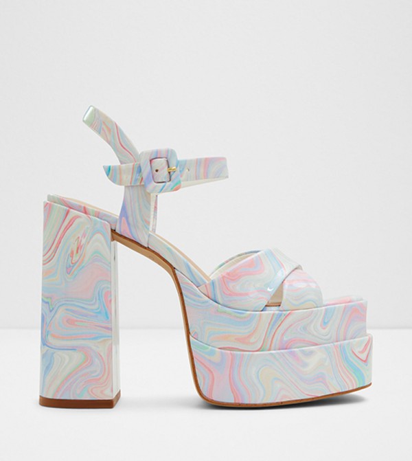 GISELL Printed Ankle Strap Platform Heels