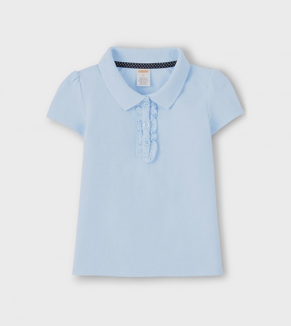 Solid Ruffle Detail Polo T-Shirt