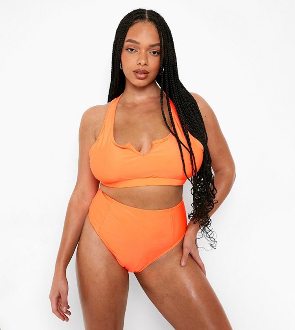 Buy Boohoo Neon Essentials Notch Neck Bikini Top In Orange 6thStreet UAE