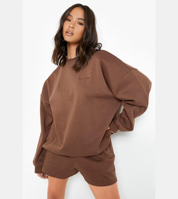 Buy Boohoo Recycled Premium Oversized Sweatshirt In CHOCOLATE 6thStreet Oman