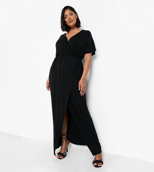 Buy Boohoo Angel Sleeves Wrap Maxi Dress In Black 6thstreet Qatar