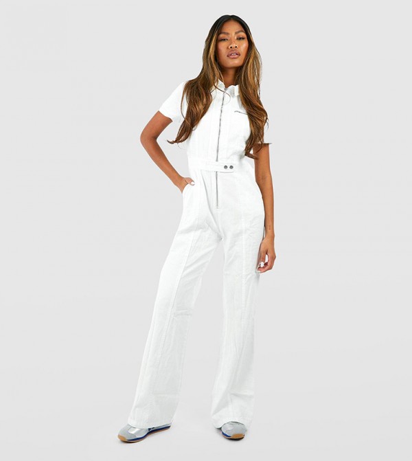 Buy Boohoo Lace Halter Neck Occasion Jumpsuit In White