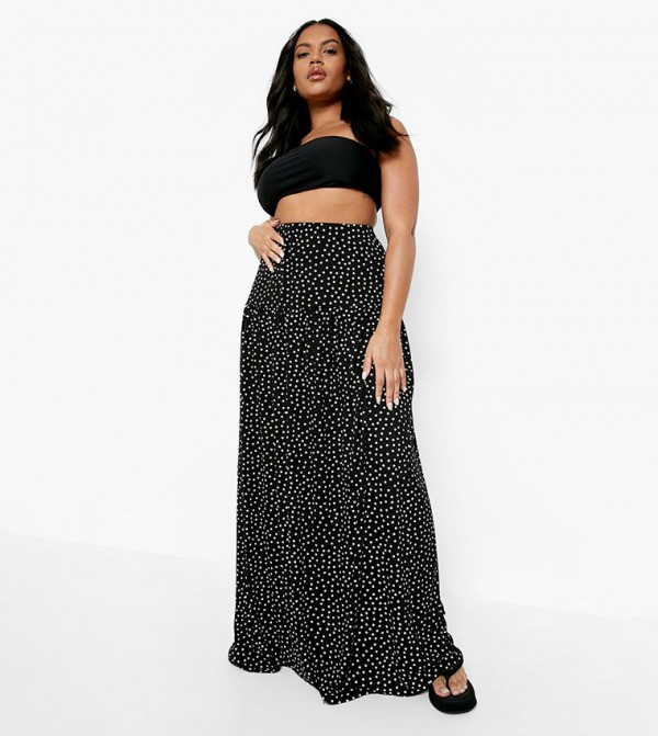 Black and white polka dot skirt plus size sale