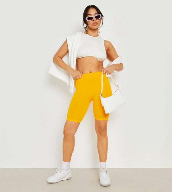 Mustard yellow biker shorts new arrivals