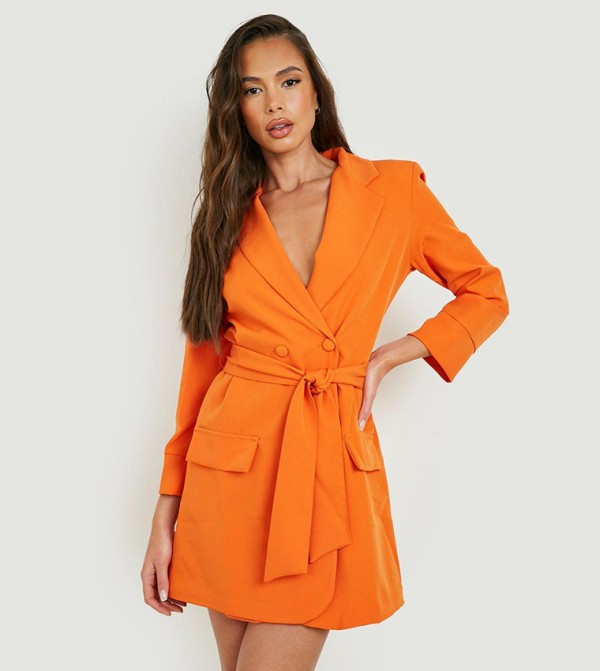 Orange belted 2025 blazer dress