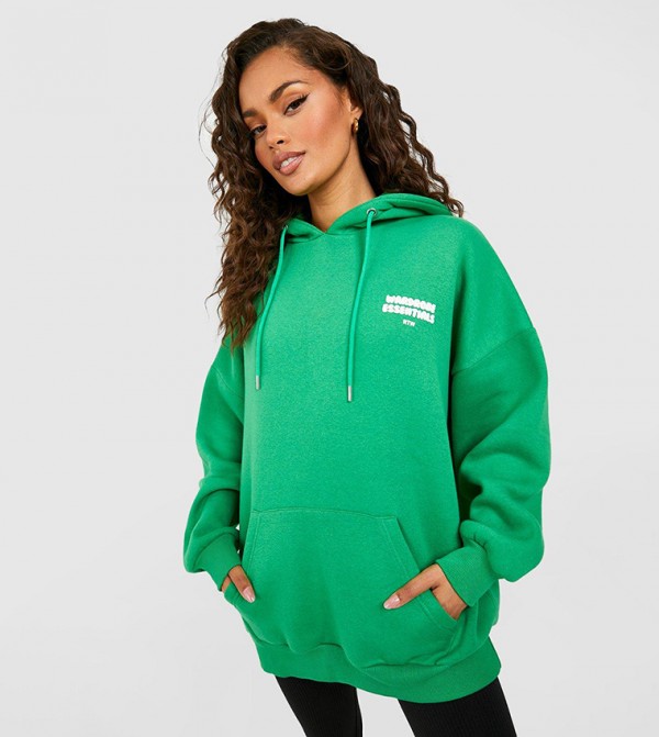 Buy Boohoo Wardrobe Essentials Printed Hoodie In Green 6thStreet UAE