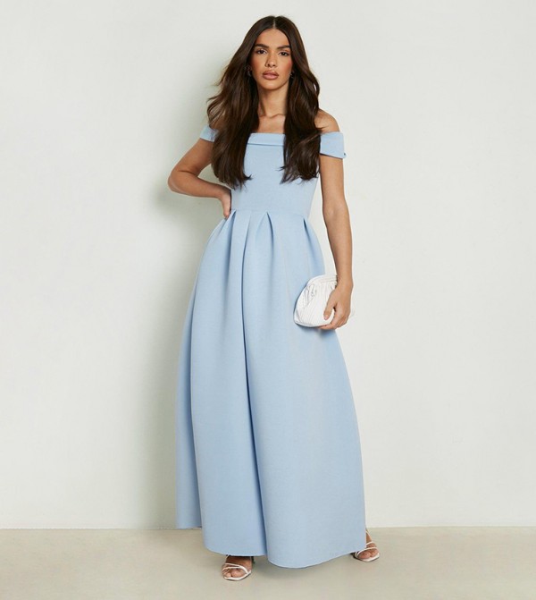 Buy Boohoo Bonded Scuba Bardot Maxi Dress In Blue 6thstreet Qatar 3793