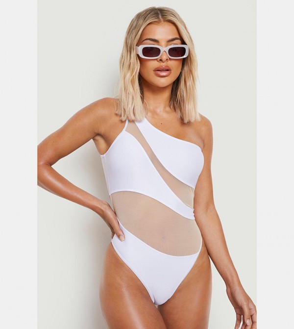 【THE MOZZ】Hand quilted padded one piece Geometric Shirring High Neck Zip Front One Piece Swimsuit